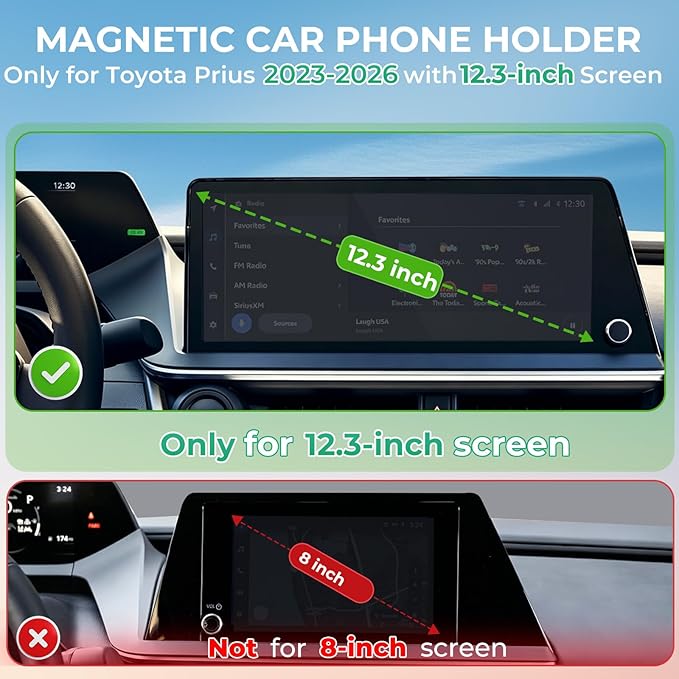 Car Phone Holder for Toyota Prius 2026 2025 2024 2023 (Only for 12.3-Inch Screen, Not for 8-Inch) 360° Rotation Magnetic Cell Phone Mount, Compatible with Magsafe, Does Not Affect Air Vent