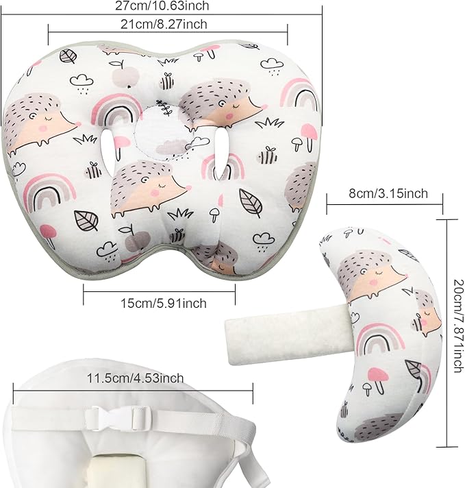 KAKIBLIN Baby Support Pillow, Head and Neck Support, 2 in 1 Banana Neck Pillow for Baby Newborn, Adjustable Stroller Head Pillows for Kids (Hedgehog)