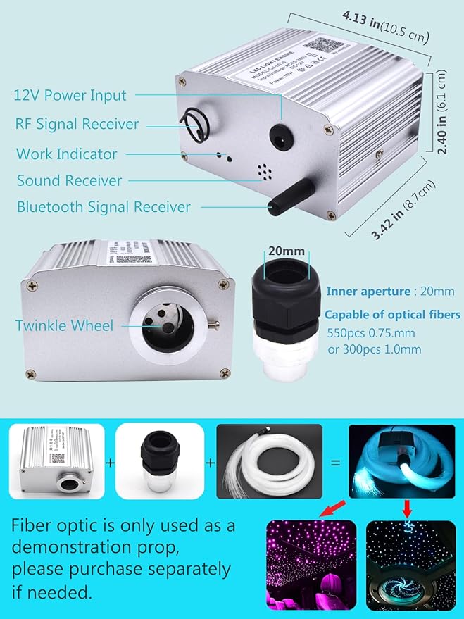 Twinkle 10W Bluetooth APP Control Fiber Optic Lights Engine Source Music Sync for Home Indoor Car Starlight Headliner