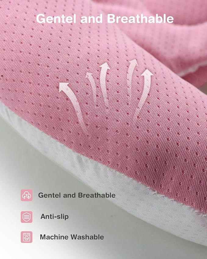 Baby Neck Pillow for Car Seat and Stroller, Adjustable Baby Head Support Pillow for Travel, Soft and Cushiony Torticollis Pillows for Infant and Newborn (Pink)