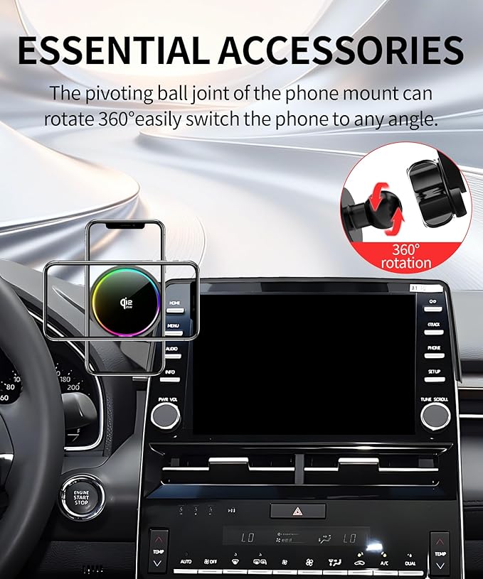 Qi2.2 25W Magnetic Car Mount Charger for Toyota Avalon 2019 2020 2021 2022 Accessories, for Fast Charging Cell Phone Holder 9 Inch Screen Fixed Clip with Cooling Fan＆54W Fast Adapter