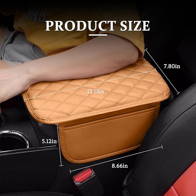 Car Center Console Cover, Universal Center Console Protector Pad with Soft Microfiber Leather & 2 Storage Pockets, Non-Slip Cushion for Car SUV Truck Interior Accessories (Orange)