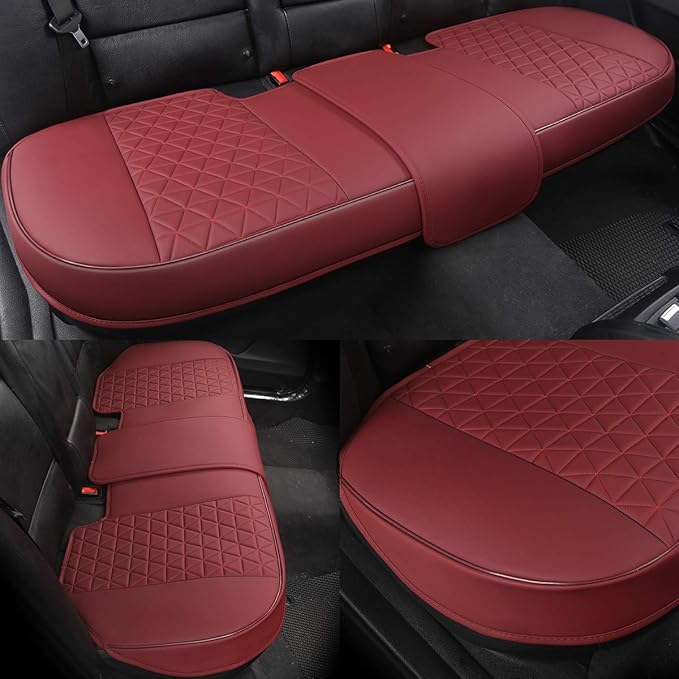 Black Panther Luxury PU Leather Rear Car Seat Cover Adjustable Length (49-55'') Back Seat Protector Fits 90% Vehicles (Sedan SUV Truck), for Seat Bottom Only,Triangle Quilting Design,Burgundy