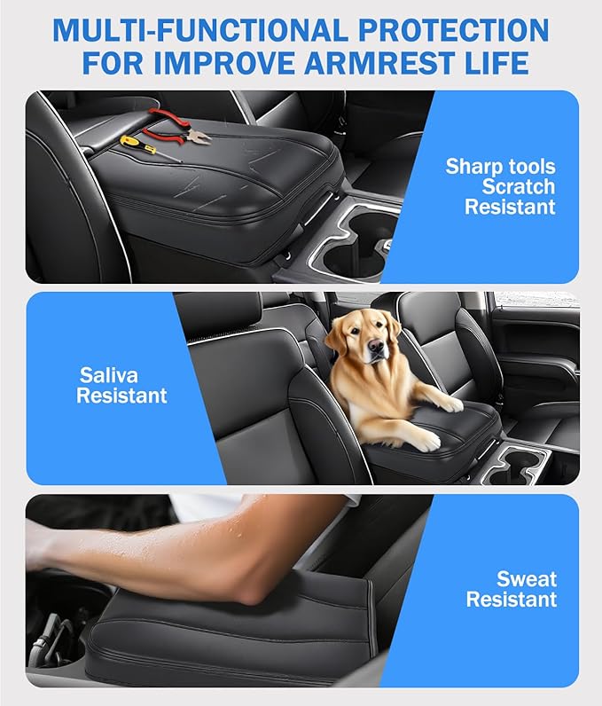 Center Console Cover for Chevy Silverado & GMC Sierra 2019-2025, Tahoe & Suburban & Yukon 2021-2025 Accessories, Leather Middle Armrest Console Cover Elbow Rest Cushion Pad, Bucket Seat Console Only