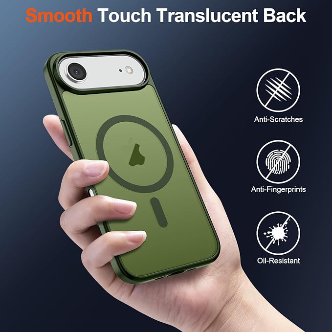 SUPFINE Magnetic for iPhone Air Case (Compatible with MagSafe)(Military Grade Drop Protection) Slim Translucent Matte Shockproof with Anti-Fingerprint Phone Cover for 17 Air,Cangling Green