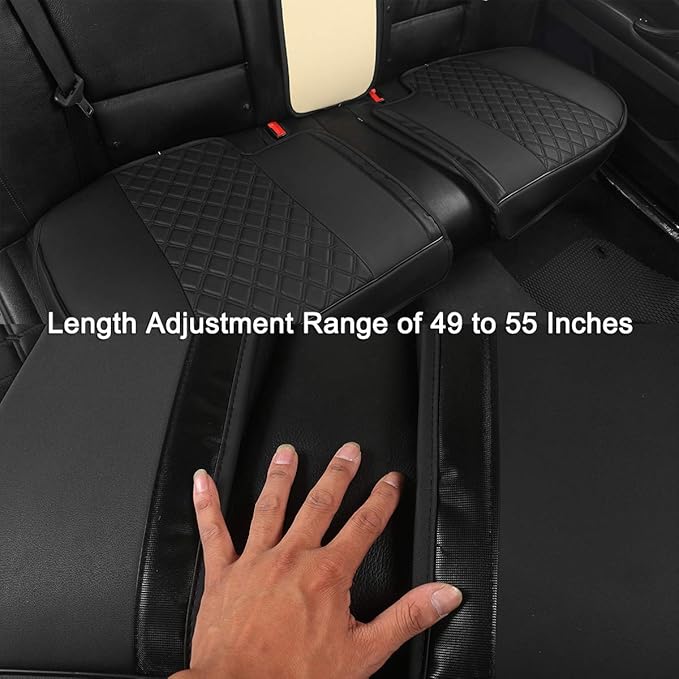 Black Panther Luxury PU Leather Rear Car Seat Cover, Compatible with Most Vehicles with 5 Seats, Adjustable Length 49-55'', Diamond Pattern Embroidery (Beige)