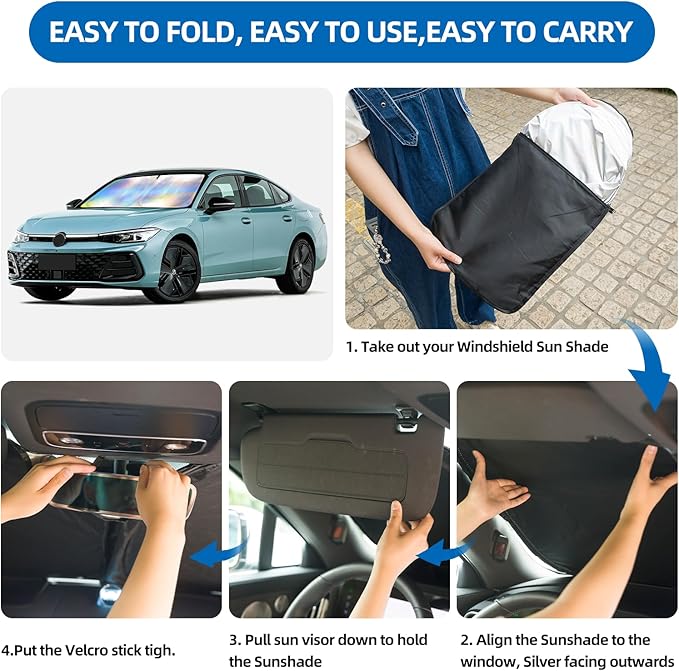 Aokway Car Windshield Sun Shade, Laser Reflective Windshield Sunshade | Heat & UV Blocker for Cars, SUVs, Trucks | Flexible Steel Wire Frame,Double Thickened, Foldable Design