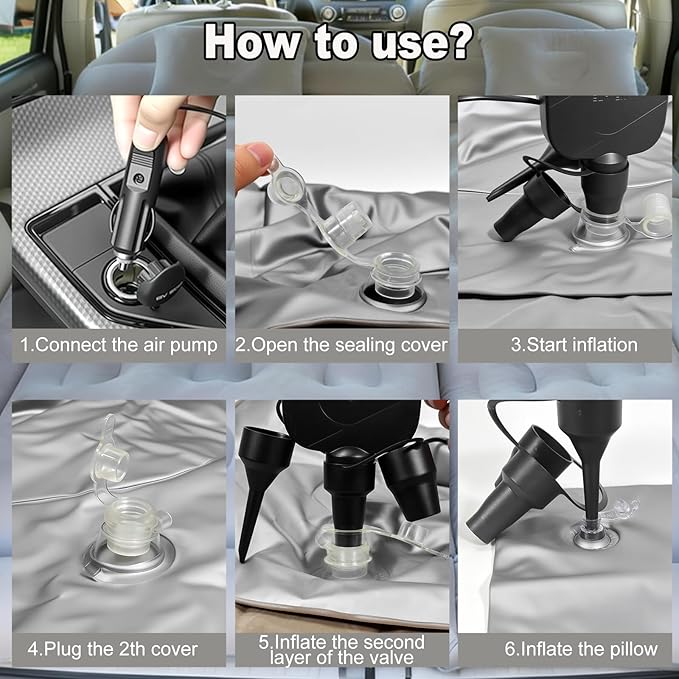 SUV Air Mattress Car Bed Inflatable Mattress for Truck Backseat - Foldable Car Mattress with Flocking Surface and Electric Pump Portable Air Bed Sleeping Pad for Home Car Tent Camping Travel