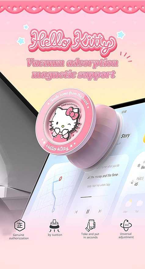 Kitty Magnetic Vacuum Phone Holder, 360° Rotating Pink Magnetic Car Mount, Cute Cat Rotating Holder, Suitable for Cars, Mirrors, Gyms, Kitchens, Hands-Free Portable Phone Holder