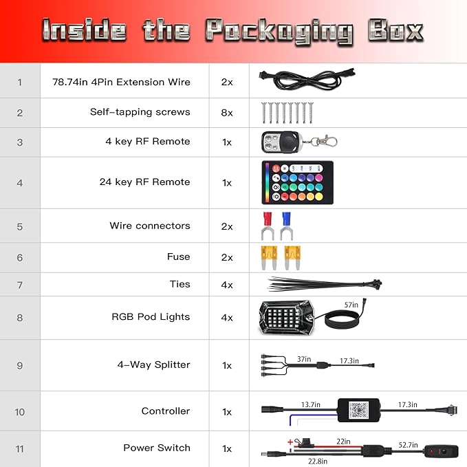 4 Pods Full Angle RGB LED Rock Lights for Jeep Truck ATV UTV RZR Offroad Golf Cart SXS, Waterproof Multicolor Neon Underglow Kit with APP/RF Remote, 12Volt Underbody Lights