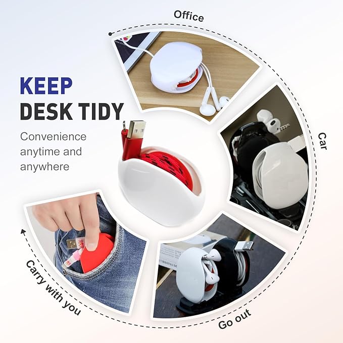 Automatic Cord reel for Phone Cords, Retractable Cable Management Charging Cord Organizer, Small Winder Case for USB Cable Headset Cord Charger Cable for Travel and Organization (BLUE)