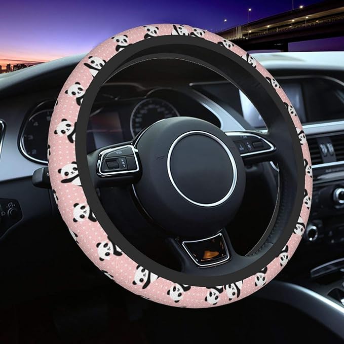 Cute Panda Polka Dot Universal 15 Inch Steering Wheel Covers Non Slip Neoprene Car Wrap Cover for Adults
