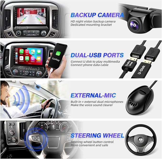 for Silverado Sierra Radio Compatible with Wireless Carplay Android Auto,Car Stereo Bluetooth Navigation GPS WiFi FM AM Multimedia Player Camera Touchscreen 8core Head Unit (2014-2018)