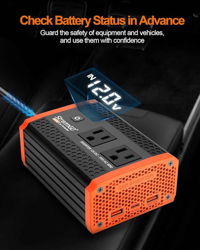 400W Car Power Inverter for Vehicles, Portable Charger Converter Dual AC Car Plug Adapter Outlet, USB 24W/30W Fast Charger, Car Cigarette Lighter Adapter for Laptop, Phone on Road Trip Essentials