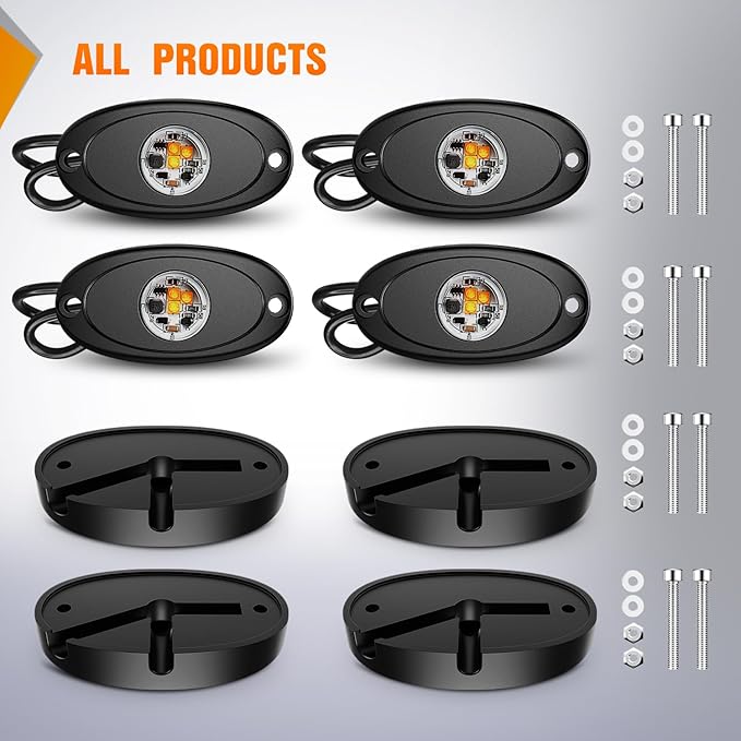 Nilight LED Rock Light 4PCS Amber Underglow Wheel Well Fender Pods Waterproof Exterior Underbody Roof Rack Side Lamps for 12V 24V Car Truck Pickups ATV UTV SUV Motorcycle Boat