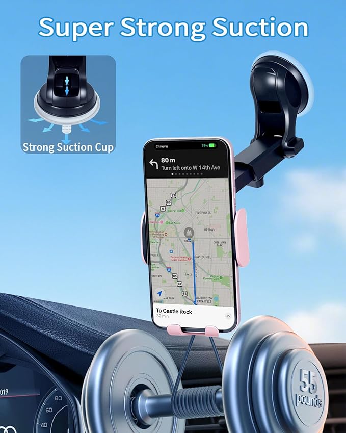 Wireless Car Charger, Auto-Clamping 3-in-1 Phone Mount - 15W/10W/7.5W Fast Charging Car Accessories Compatible with iPhone 16/15/14/13/12/11/Xs/XR, Samsung S23 Ultra/S22/S21/S20/S10+/S9(Pink)