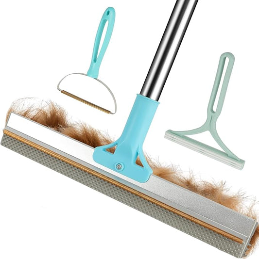 Vivifying Carpet Rake Pet Hair Remover Set, 56” Adjustable Long Handle Plus 2 Handheld Tools, Deep Cleans Pet Hair from Carpets, Rugs, Mats & Upholstery