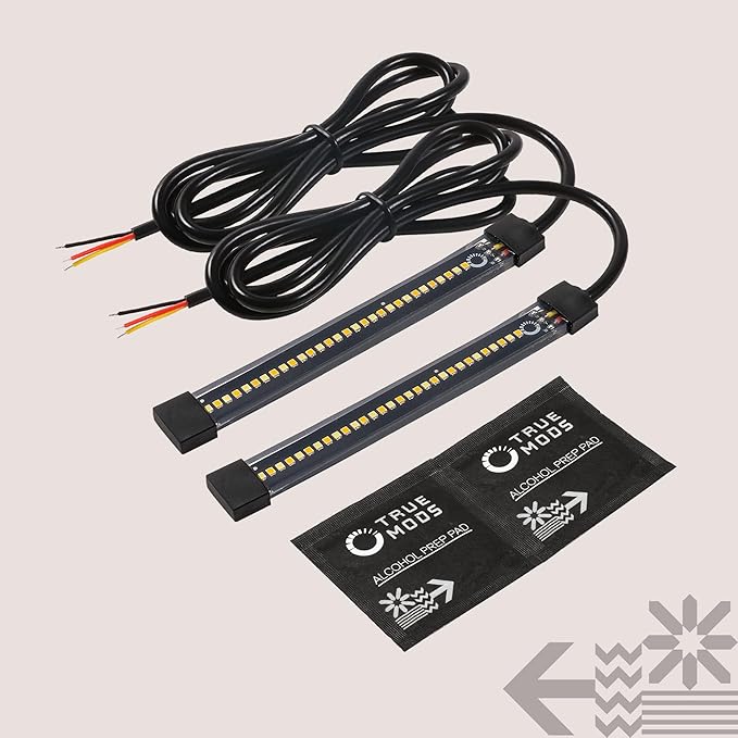 TRUE MODS 2pc 5" LED Motorcycle Front Fork Switchback Cold White DRL Running & Amber Turn Signal Light Strip Kit [Waterproof] [Blinker] Flexible Self Adhesive Universal Surface Mount for UTV ATV Bike
