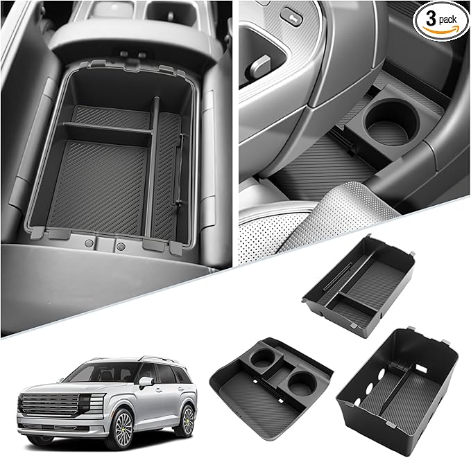 SKTU 3-Pack for 2026 Hyundai Palisade Center Console Organizer for 2026+ Hyundai Palisade Calligraphy Under Console Tray Hyundai Palisade 2026 Accessories Lower Console Tray with Cup Holder