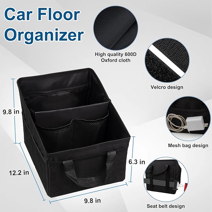 Car Seat Organizer Backseat, Car Organizer, Collapsible Small Car Seat Storage Organizer with Divide, Handles and Mesh Pockets for Front/Rear Consoles Back Seats Traveling and Storing Children's Items