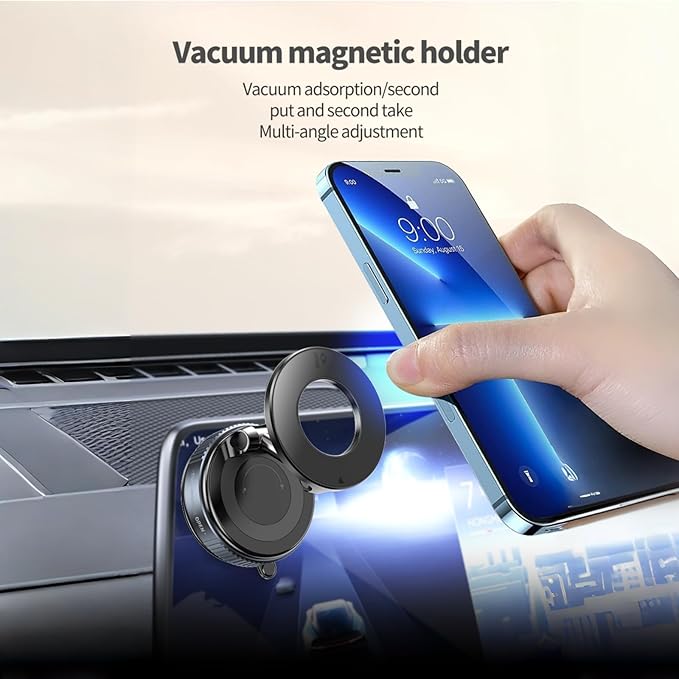 Vacuum Magnetic Car Phone Holder for Your Car, 360° Adjustable Car Phone Mount, Foldable Car Mount, for Magsafe Dashboard Car Bracket Stand for iPhone & Android