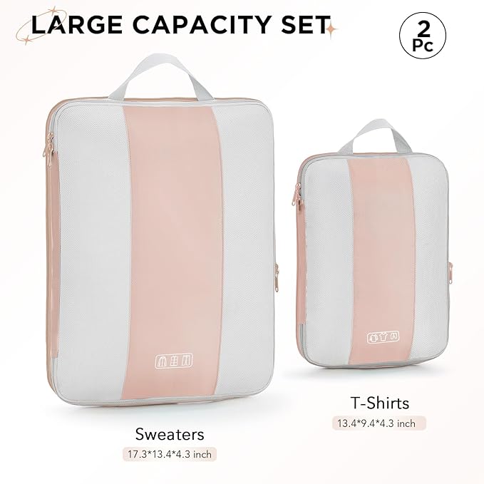 2 Set Compression Packing Cubes for Travel Essentials,Compressible Expandable Packing Cubes for Suitcase,OlarHike Luggage Organizer Bags for Travel,Handy Helper for Organizing Clothes(Beige)