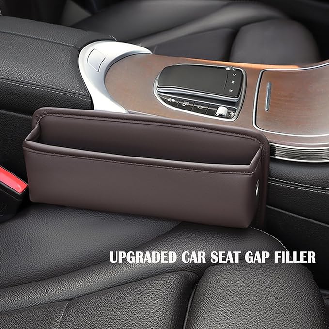 Universal Fit Premium Leather Car Seat Gap Filler Organizer, Center Console Organizer for Car SUV Truck (Brown, 2 Pack)