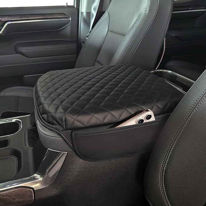 Center Console Armrest Cover for GMC Sierra & Chevy Silverado 2019-2025, Tahoe & Suburban & Yukon 2021-2025, Bucket Seat Thickened Arm Rest Cushion Pad, Anti-Scratch Full Protector Accessories