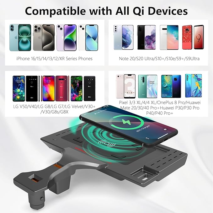 BMW X3/X4 Wireless Charge Custom-Compatible with BMW X3 2018-2024 and BMW X4 2019-2025, 15W Wireless Charger Pad Mat for BMW X3/X4, with QC 3.0 USB Fast Charging Port