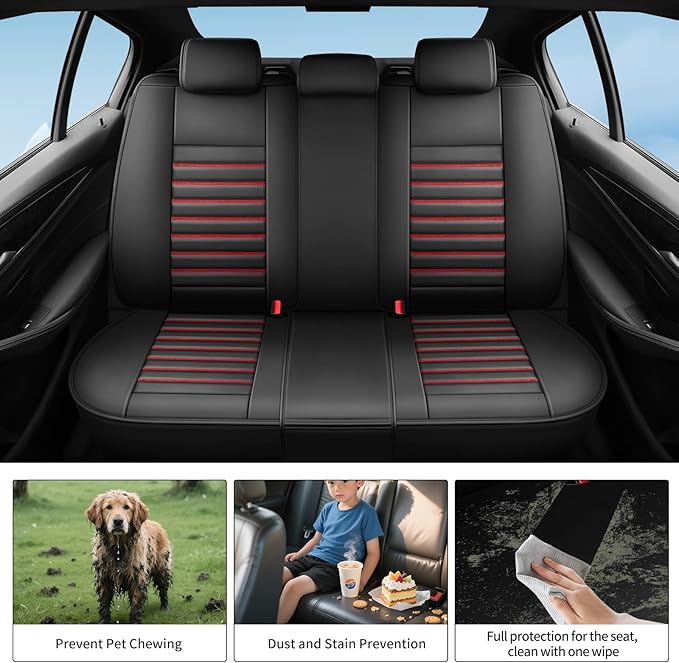 Car seat Covers Compatible with Toyota RAV4 2013 2014 2015 2016 2017 2018 SE,LE,XLE, Premium,Limited,Adventure,Leather Seat Protector Replacement,Waterproof Faux Leather(Full Set,Black&Red)