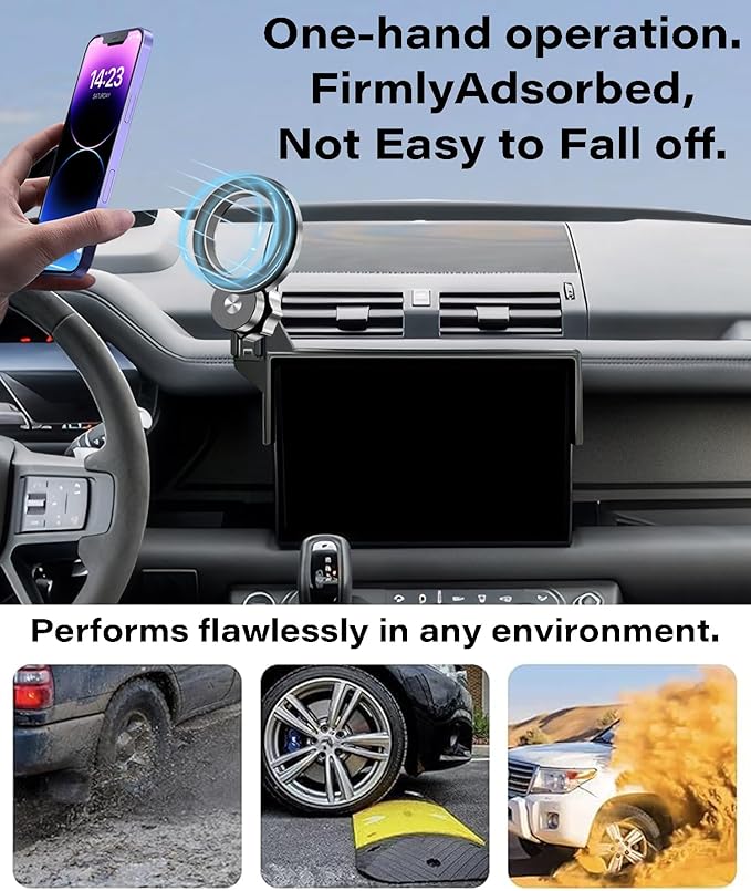 Car Phone Holder for Land Rover Defender 2022 2023 2024 2025 Accessories Apply to 11.4 Inch Touch Screen Fixed Clip Magnetic Cell Phone Mount Hands-Free 360 Degree Rotation