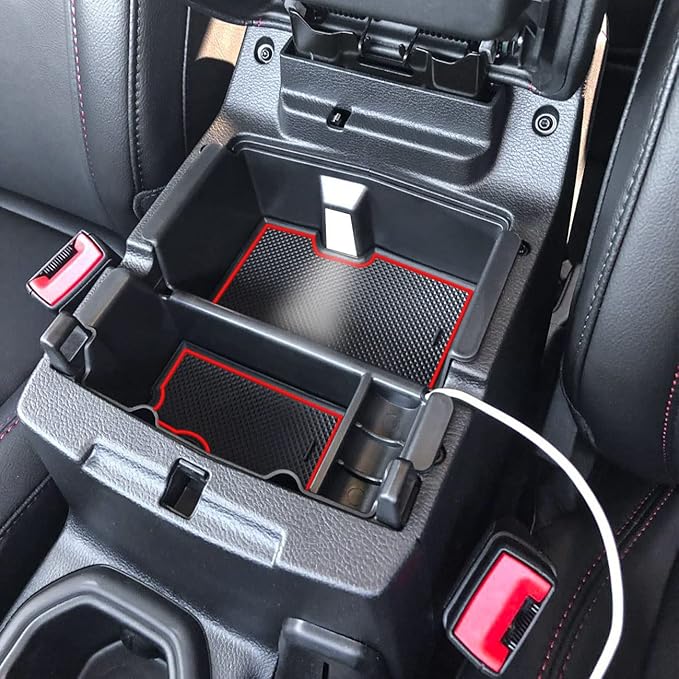 TACOBRO Center Console Organizer Compatible with Jeep Wrangler JL and JLU 2018-2023 2024 2025 Accessories, Gladiator JT Truck 2020 2021 2022-2025 Insert Tray Armrest Storage Box (Not for JK/JKU), Red