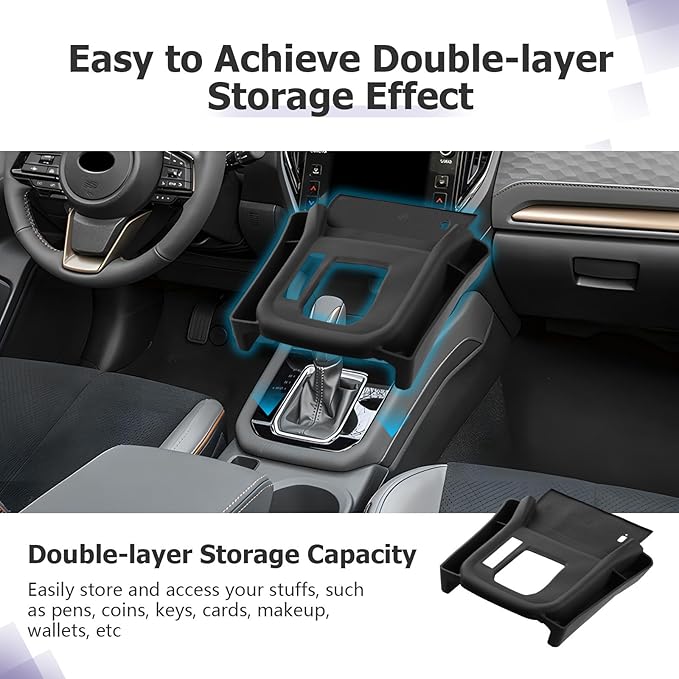 Center Console Organizer Side Pockets Fit for 2025 2026 Subaru Forester Accessories Gear Shift Cover Organizer Seat Gap Storage Box Wireless Charging Silicone Protective Pad (Not for Base & Wildness)