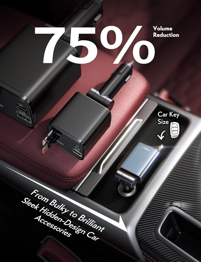 LISEN Retractable Car Charger USB C, [Upgraded 72W Max] Car Accessories for F150/Jeep Gadgets Gifts for Men Women, Valentine Gifts for Men Him Her Car Charger for iPhone/Android Truck RV Electronics