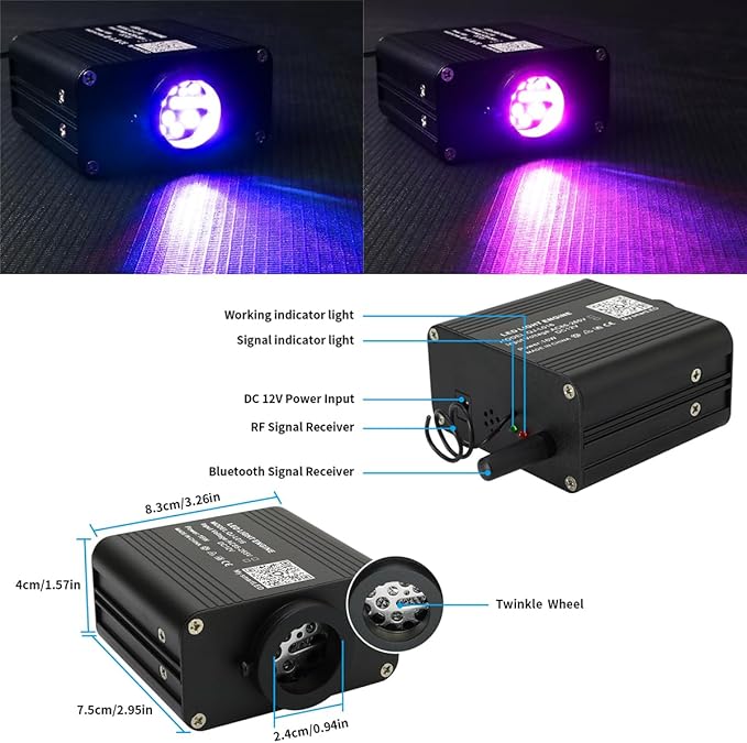 AZIMOM 16W Twinkle & Sound Activate 450pcs*0.03in*9.8ft Fiber Optic Starlight Headliner Kits for Car Home Star Ceiling Sky Decoration, APP& Remote Control Light Engine End Glow Fiber Strands