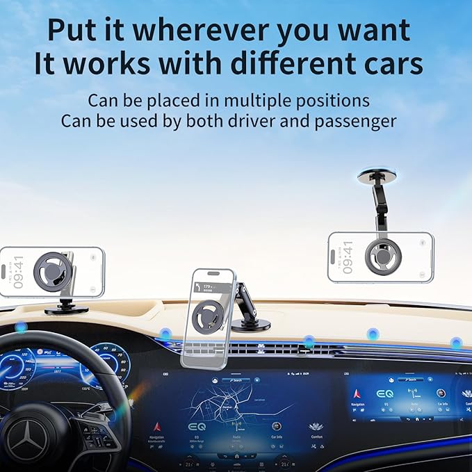 Magnetic Cell Phone Holder Universal 360 Rotation Adjustable Foldable Rotating Magnetic Holder Car Phone Bracket Magnet Mount (Black)
