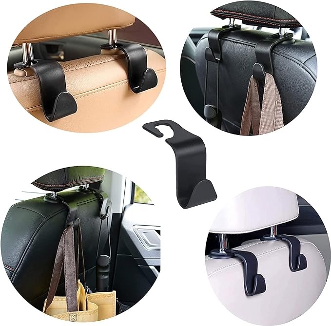 Car Backseat Headrest Hook Hanger Storage Universal for Handbag Purse Coat (Pack of 4)
