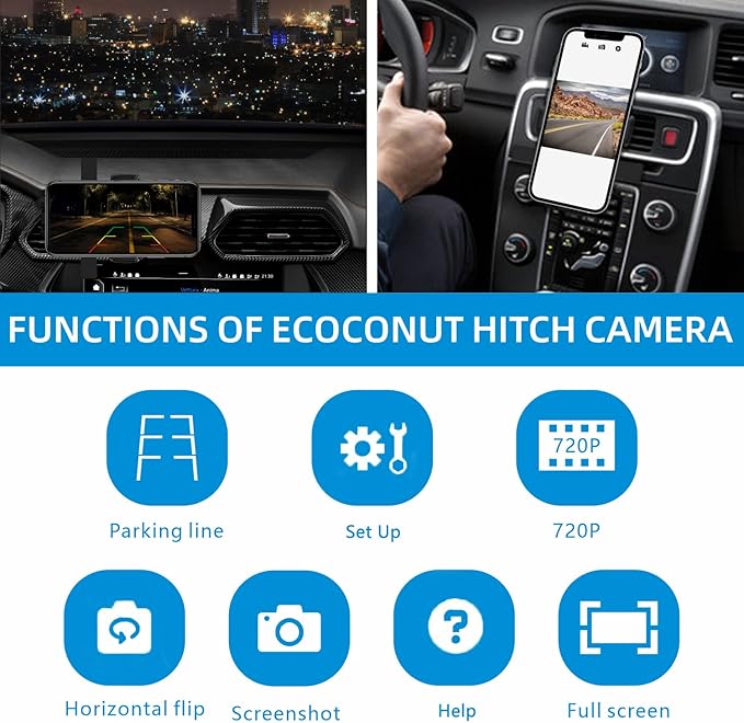 Upgraded Wireless Backup Camera Magnetic Hitch, 4000mAh Rechargeable Battery Powered WiFi Rear View Camera, 720P IP68 Waterproof Reverse Camera for Truck/RV/Camper/Trailer for iPhone iPad Android
