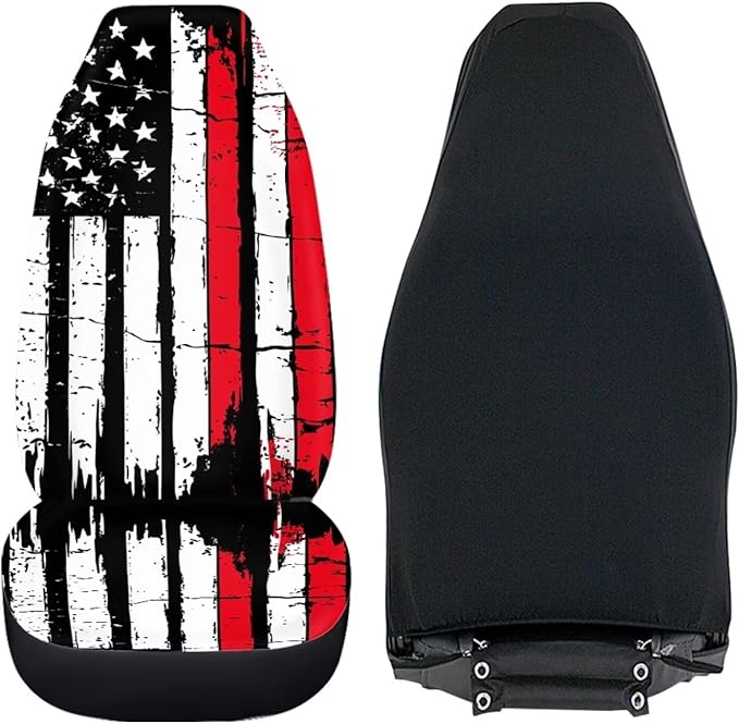 ELEQIN Retro American Flag Seat Covers, Car Seat Covers Front Seats, Car Seat Cushion, Front Car Seat Covers Canvas Car Seat Protector Universal Fit Most Cars