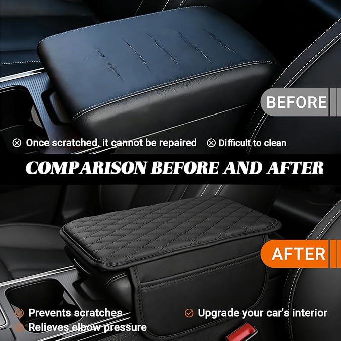 Car Center Console Cover, Upgraded Microfiber Car Armrest Cover Cushion, with 2 Storage Bags Scratch, Resistant Leather Cars Armrest Storage Box Universal Vehicles Accessories (Black)