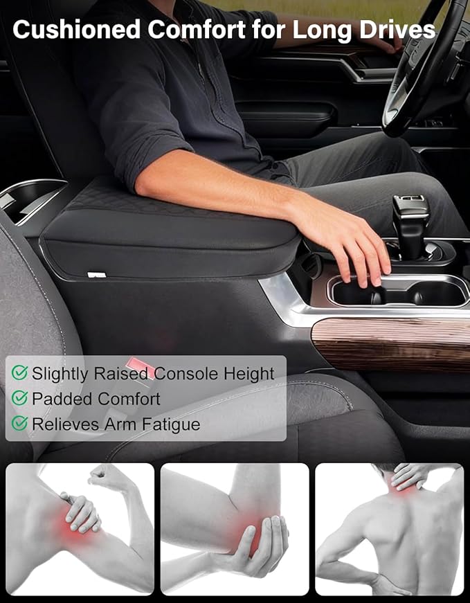 Center Console Armrest Cover for Chevy Chevrolet Silverado 1500/GMC Sierra 2019-2026, Tahoe/Suburban/Yukon 2021-2026, PU Leather Middle Console Lid Protector Arm Rest Cushion Thick Pad(Bucket Seat)