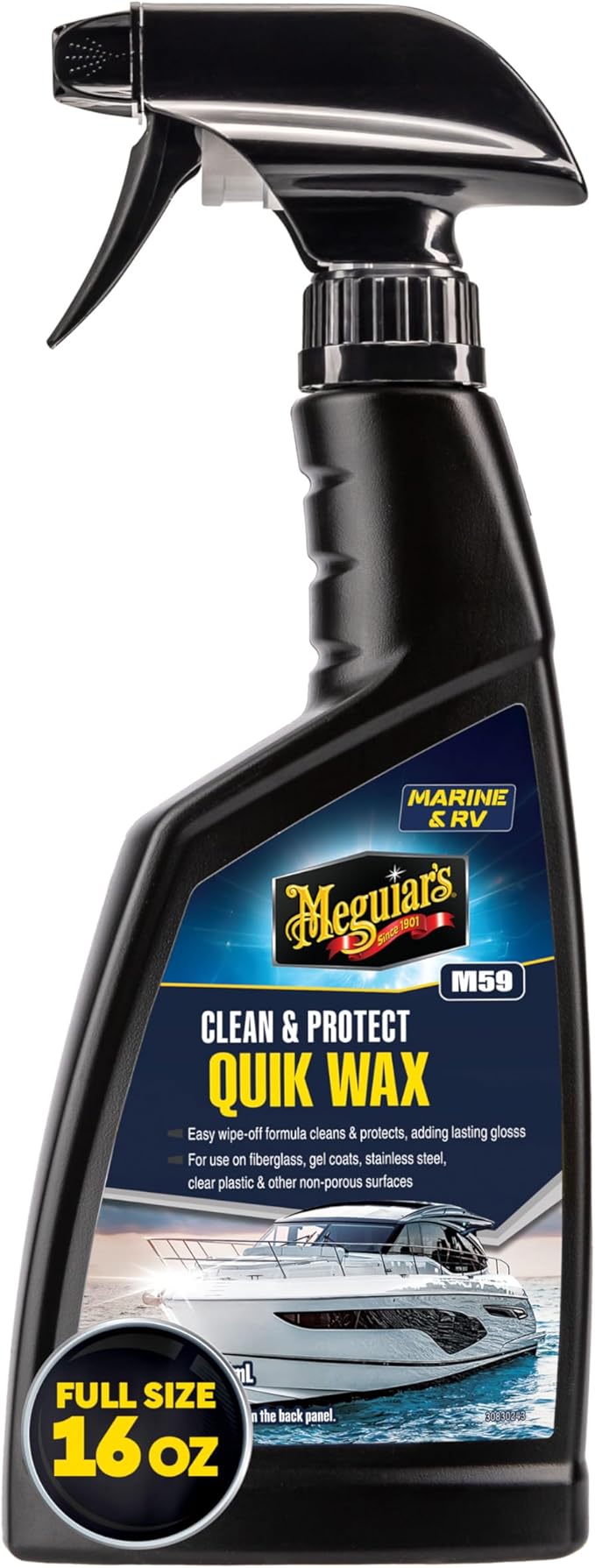 Meguiar's M5916 Marine and RV Quik Wax Clean and Protect, Removes Water Spots and Light Contaminants, Provides a Brilliant Gloss and Carnauba Wax Protection, 16 Oz