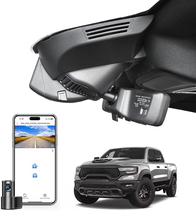 Front 4K & Rear 1080P Dash Cam Custom Fit for 5th Gen Dodge RAM 1500,2019 2020 2021 2022 2023 2024 (Model E),Rebel Big Horn Laramie Tradesman TRX Classic,UHD 2160P Video,OEM Look,App&WiFi,128GB Card