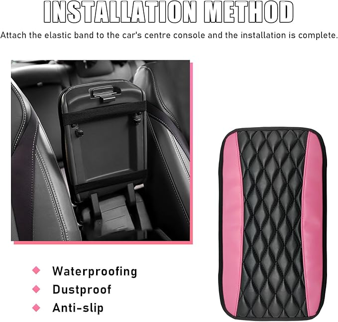 Car Center Console Cushion Pad, PU Leather Waterproof Auto Armrest Box Cover Protector, Comfortable Armrest Seat Box Cover Mat, Universal Car Accessories for SUV Truck (Pink)