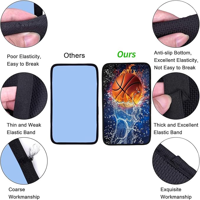 Car Armrest Cover Pads Universal Fashion Cute Auto Center Console Armrest Cover Pad with 2PCS Car Coasters Soft Waterproof Car Armrest Seat Protector for Women, Basketball