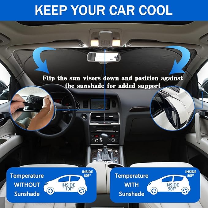 eygeufg Windshield Shade, Car Sun Shade for Front Windshield（Eyes-Black，Large）