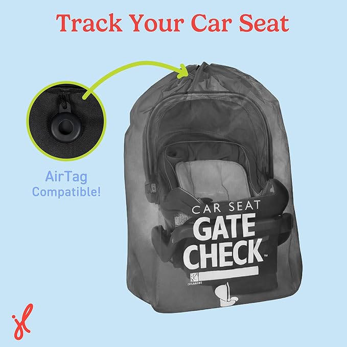 J.L. Childress Gate Check Travel Bag for Car Seats - Car Seat Travel Bag for Airplane, Fits All Baby & Infant Carriers, Airport Accessories for Gate Check, Flying Essentials, AirTag Compatible - Black