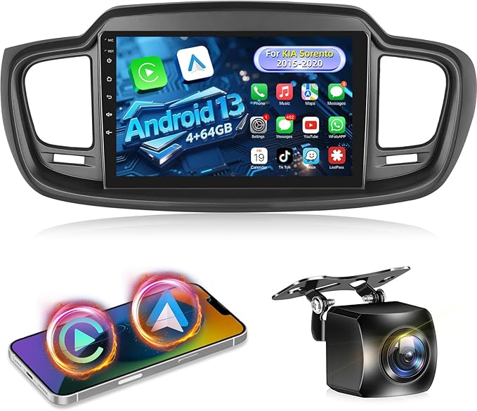4+64G for KIA Sorento 2015 2016 2017 2018 2019 2020 Android Car Stereo with Wireless Carplay and Android Auto - 10 Inch HD Touchscreen Radio with 32EQ DSP/WiFi/GPS/Mirror Link, AHD Rear View Camera