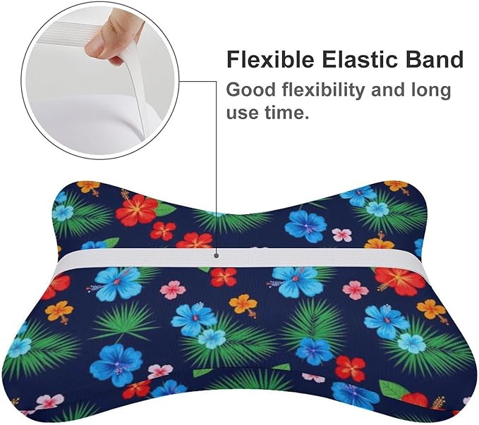 Office Neck Pillow, Compatible with Hawaiian Colorful Hibiscus Flowers Tropical Palm Tree Leaves Head Chin Supporting Cushion for Sleeping, Nap, Rest, Memory Foam Airplane Pillow Car Pillow