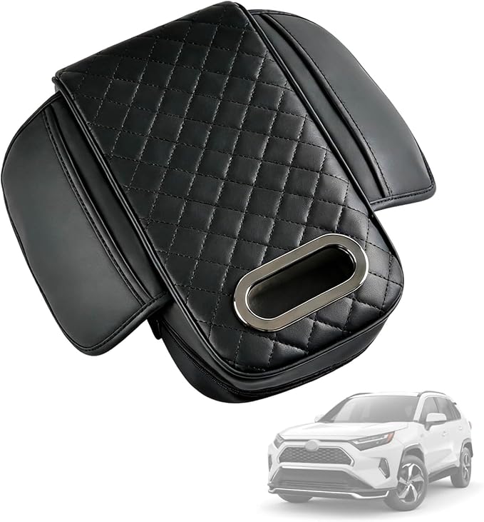 Upgrade Car Center Console Armrest Pad for Toyota RAV4 2026-2012 Models, Comfortable Memory Foam Cushion Cover with Tissue Box & Side Storage Bag, Premium PU Leather 3-in-1 Car Armrest Cover(Black)